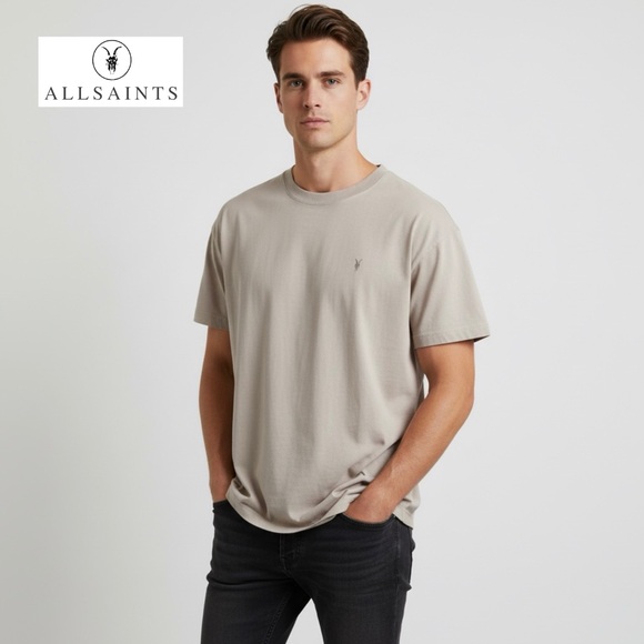 All Saints Other - All Saints Kole SS Crew Oversized Ramskull Logo Tee Men's L 100% Cotton Beige